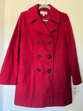 Anne Klein Red Double-Breasted Wool Peacoat